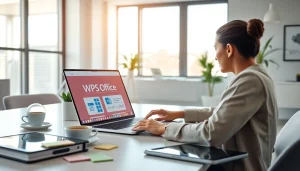 专业工作区中，现代笔记本电脑上显示的 WPS Office。