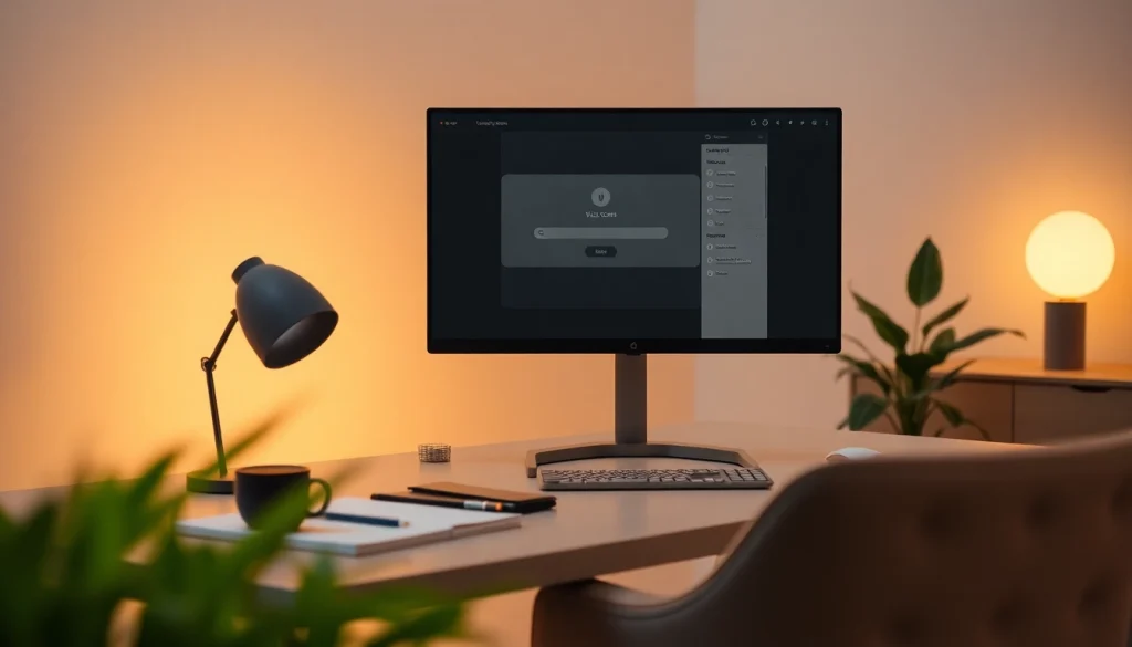 Relaxing workspace with pantalla negra tool on computer, promoting focus and reducing eye strain.