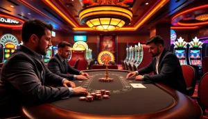 Gopay88 Daftar strategy session at a high-stakes poker table, showcasing professional players and casino excitement.