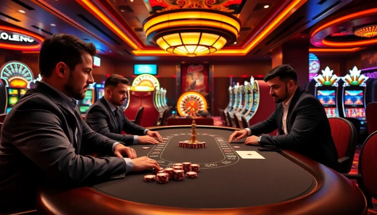 Gopay88 Daftar strategy session at a high-stakes poker table, showcasing professional players and casino excitement.