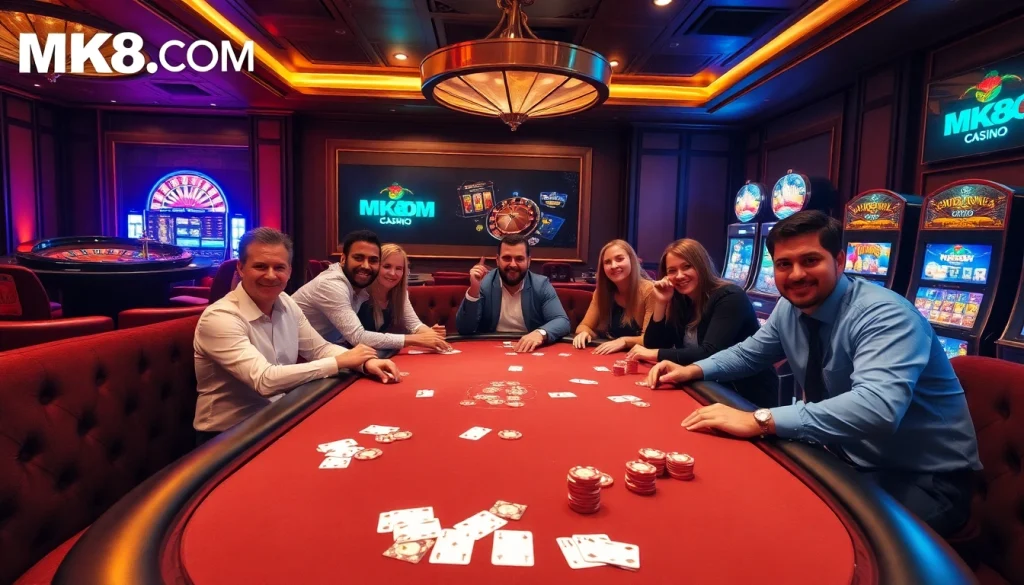 Engaged players at a luxurious poker table showcasing MK8.COM gaming excitement.