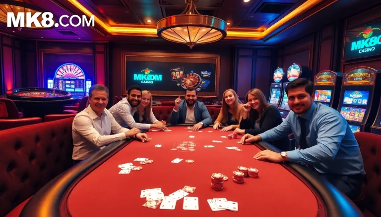 Engaged players at a luxurious poker table showcasing MK8.COM gaming excitement.