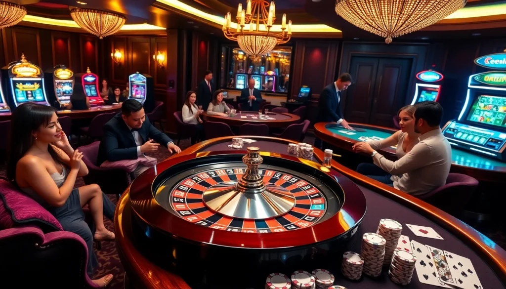 Experience the thrill of gambling at hello88 with vibrant casino tables and excited players.