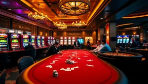 Players enjoying poker games and slot machines at 789p casino venue.