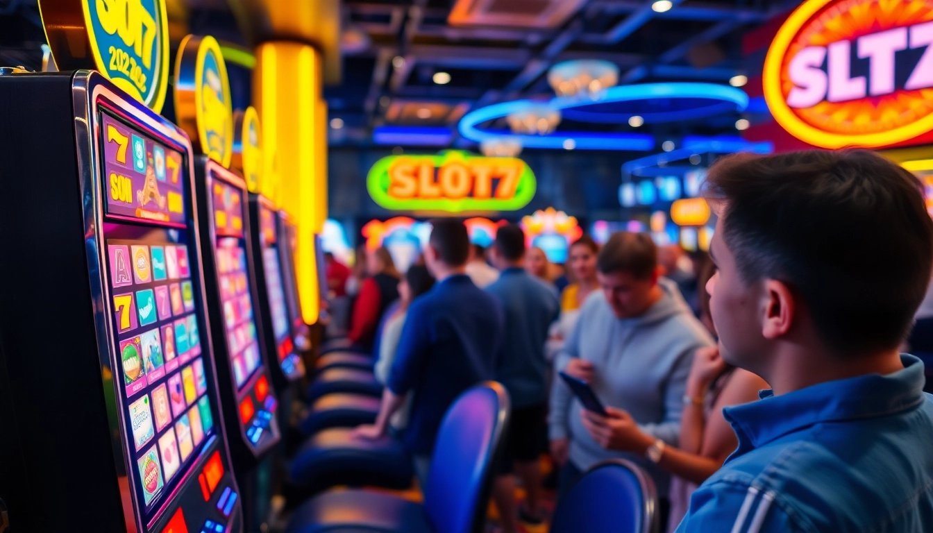 Menangkan Slot77 di kasino yang ramai dengan mesin berwarna-warni.
