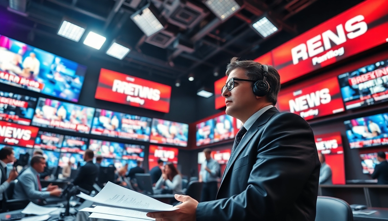 Engaging news reporting in a vibrant newsroom showcasing breaking news.