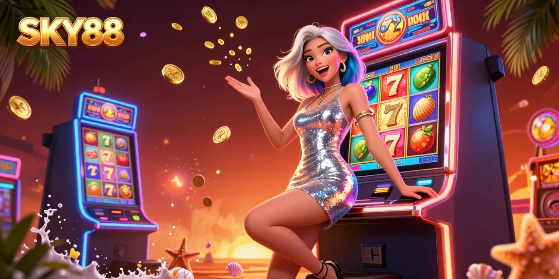 Engage with SKY88's exciting slot games, as the celebration unfolds with jackpot winnings and vibrant casino energy.