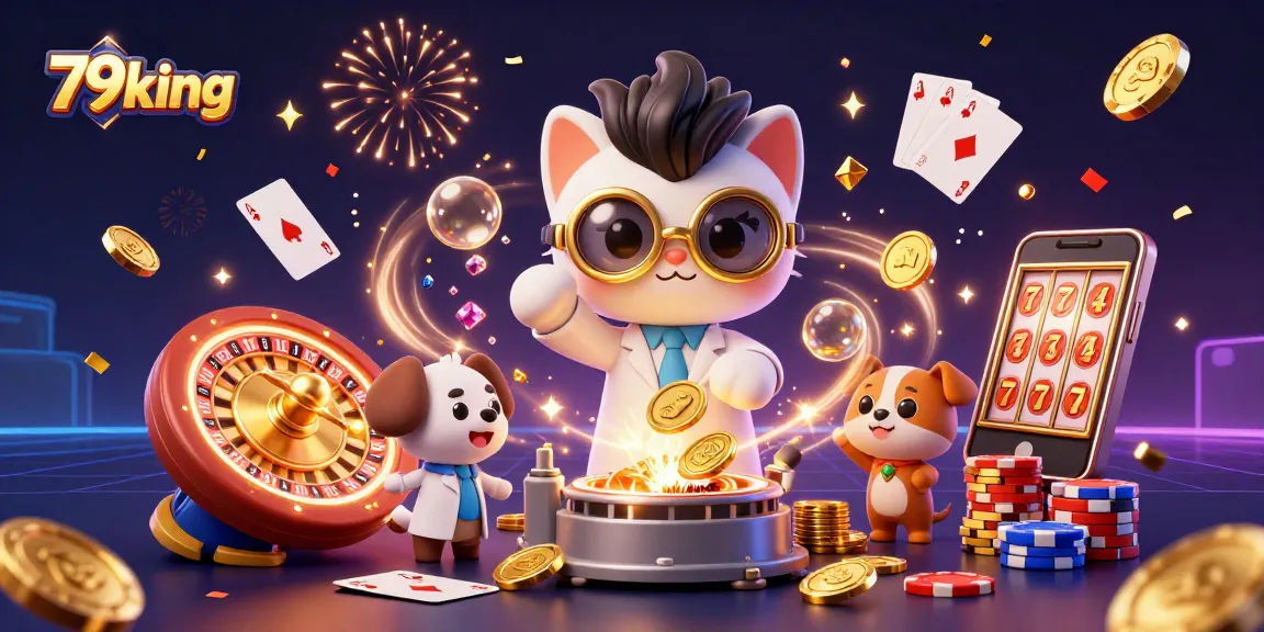Experience the excitement at 79king as the mad scientist cat and loyal dog create riches amid cascading coins and casino magic.