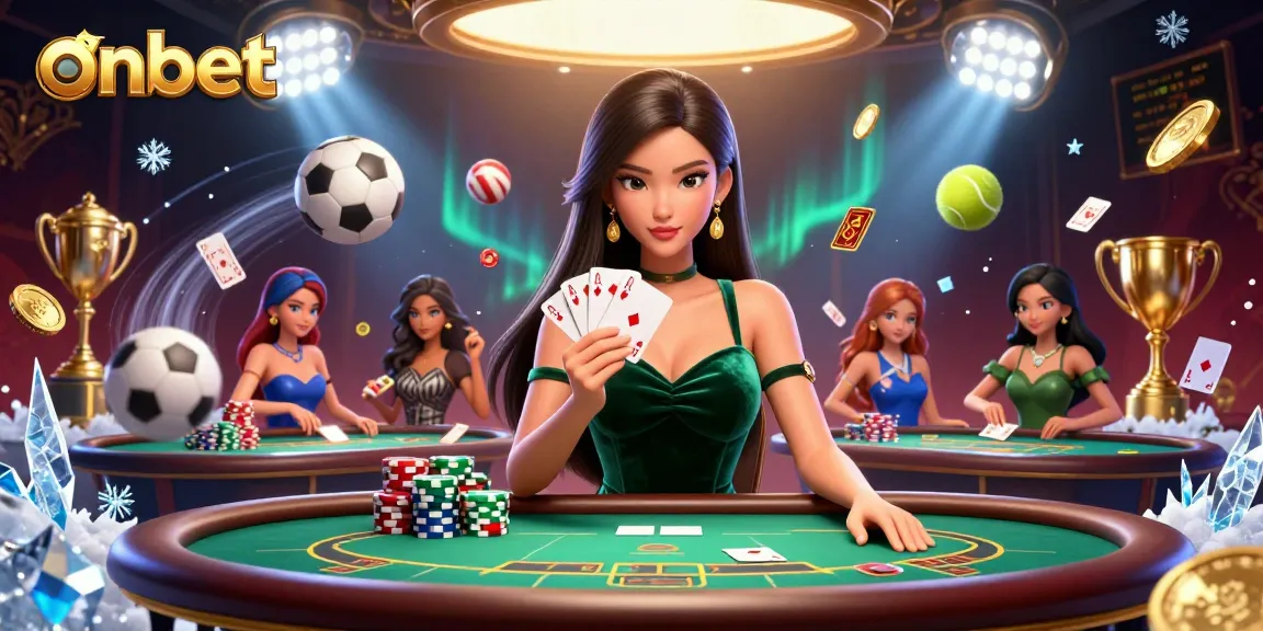 Engage with ONBET's immersive casino experience featuring a beautiful Asian woman at poker.