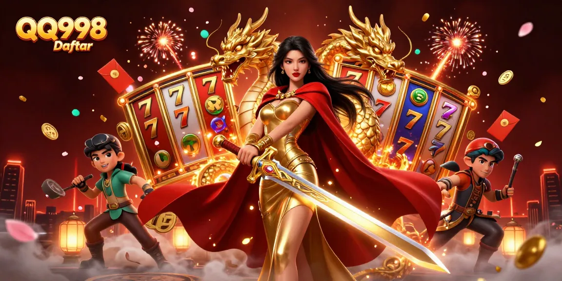 Experience thrilling gameplay with QQ998 Daftar, featuring vibrant slot reels and engaging bonuses.