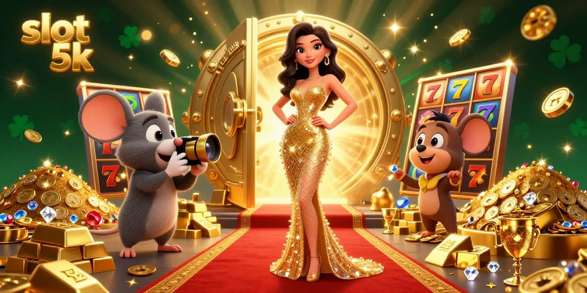 Experience the excitement of slot 5k with a glamorous scene of jackpots and treasures.